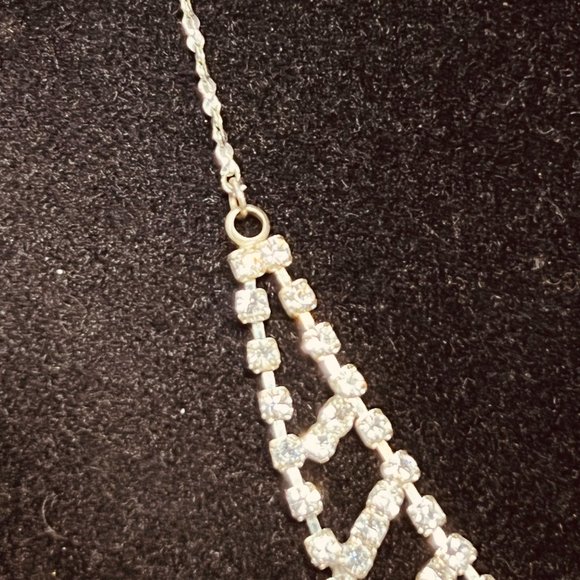 Clair's Silver Tone Clear Rhinestone Bib Necklace (3841) - Picture 3 of 8